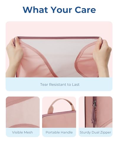 BAGSMART Compression Packing Cubes - 6 Set Travel Packing Cubes for Suitcases, Compression Suitcase Organizers with Shoe Bag - color: 04-Brier Rose