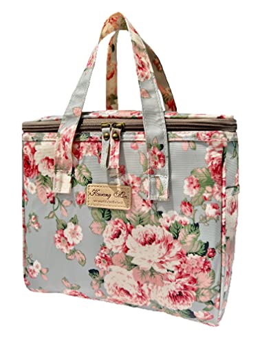 Kwang Min Floral Insulated Lunch Bag for Women,Reusable Lunch Box,Large Cooler for Office,Picnic Outdoors,Premium Waterproof Fabric,Ideal Floral Bag - color: Beige Peony