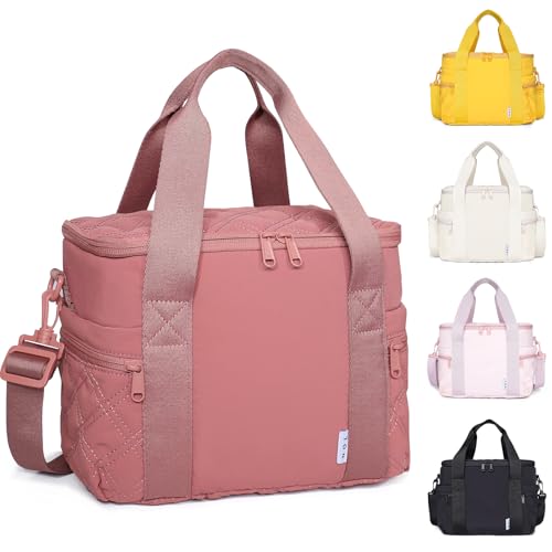 NOL Natural Organic Lifestyle Women's Nylon Lunch Cooler Cute Quilted Lunch Bag Large Leakproof Insulated Lunch Tote Bag for Work Picnic Travel,Dark Pink - color: Dark pink, size: Medium
