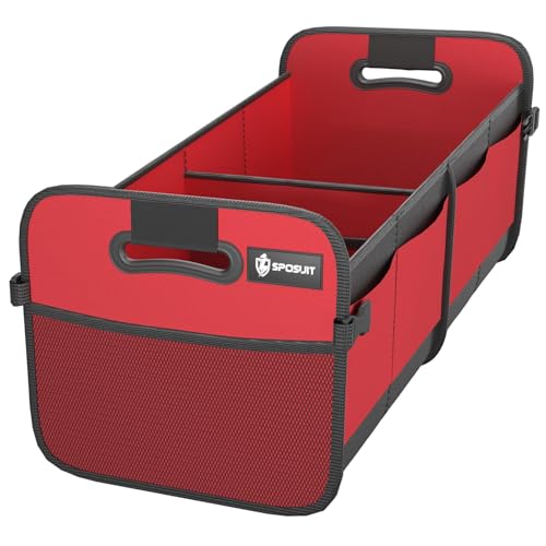 Sposuit Trunk Organizer for Car - 70L Collapsible Car Storage with 11 Pockets & Reinforced Handles, SUV Trunk Organizers for Grocery Cargo - color: Red, size: Large