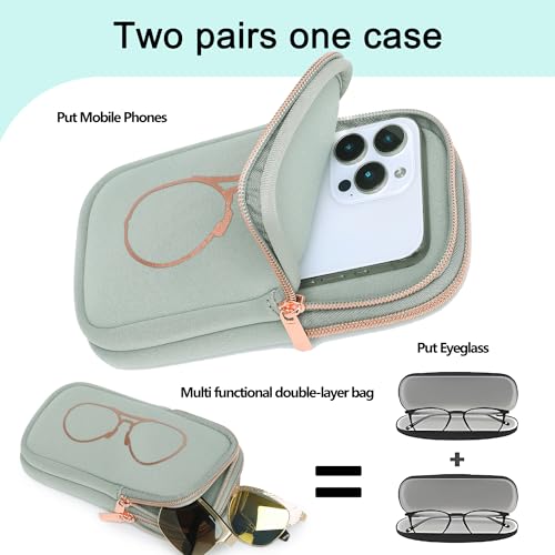 KKP Double Eyeglass Case | Sunglasses Cases with 2 Compartments - color: Green