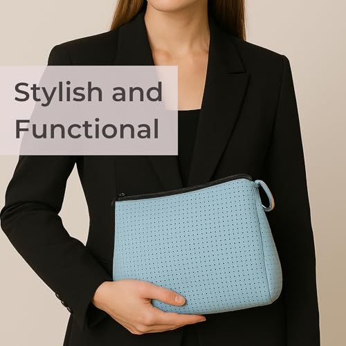 POPUPS Large Makeup Bag with Zipper - Waterproof Neoprene Cosmetic Bag 7.7 x 10.75 x 5 inches - Pouch Sky Blue - color: Basic Sky Blue