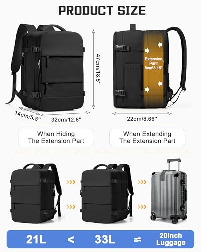 wepadre Vacuum Backpack Travel with Pump Travel Backpack with Vacuum System Expandable Vacpack Compression Backpacks for Travel Easy Vac Pack Carry on Luggage - color: Black