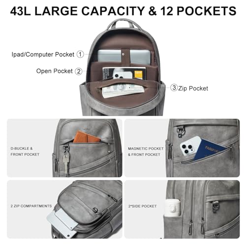 LATMAP Backpack for Women Men - Vegan Leather Backpack Purse Travel Carry-on Bag College Bookbag Work fits 16.5" Laptop,DimGray - color: Dimgray