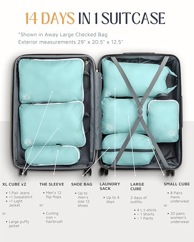 Large Compression Packing Cubes for Travel-Packing Cube Luggage Organizers 7 Piece Set for Checked Luggage-Ultralight, Expandable/Compression Bags by TRIPPED Travel Gear (DustyTeal/White) - color: DustyTeal/White