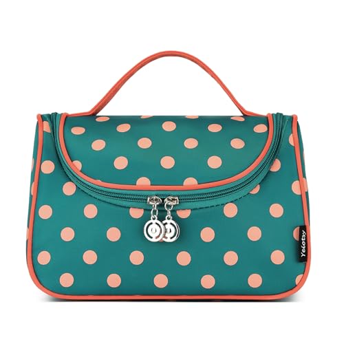 Yeiotsy Travel Cosmetic Bag for Women – Polka Dot Makeup Bag Organizer & Hanging Toiletry Bag - color: Lake Blue