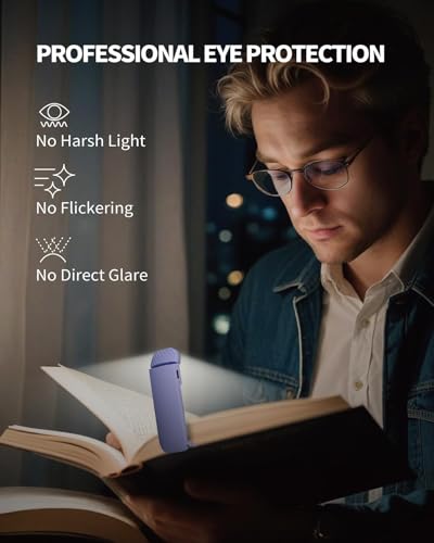 HEMONNKAM Book Reading Light, 2 Pack Rechargeable Clip on Booklight, Eye Caring 3 Color Temperatures & 5 Brightness Levels, Night Use for Bed, Long Lasting, Reading at Night in Bed, Purple+Purple - color: Purple+Purple