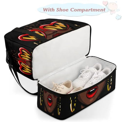 African American Women Foldable Travel Duffel Bag, Expandable Sports Gym Bag with Shoes Compartment Weekender Overnight Totes Bags for Women Men - color: African American Women