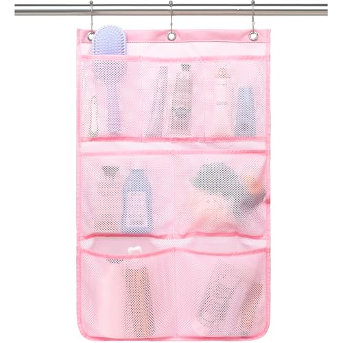 Fammart Mesh Shower Caddy Hanging, Quick-Drying Shower Organizer with 7 Pockets, Portable Bathroom Organizers and Storage for Shampoo, Soap, Loofah, Travel, and Cruise Essentials - color: Hanging Type, 1 Pack - Pink