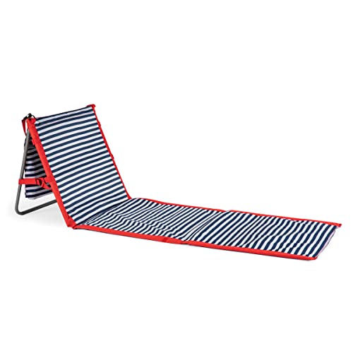 PICNIC TIME Beachcomber Portable Lounger - Soft Beach Mat & Chair - Blue Pinstripe - color: Blue Pinstripe