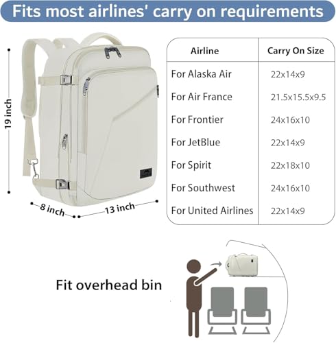 MATEIN Large Travel Backpack Women, Lightweight Carry on Backpack & Hidden Shoulder Straps, Waterproof Anti-Theft Daypack for Flight, Expandable Hiking Weekend Daypack, Travelling Gifts, Beige - color: Light Beige, size: X-Large