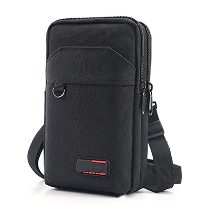 Travel Cell Phone Pouch Belt Pouch, Phone Holster Crossbody Bag with Shoulder Strap for iPhone Case Holder for Hand with Neck Lanyard Smartphone Walking Passport Wallet | with Shoulder Strap - color: Double Black