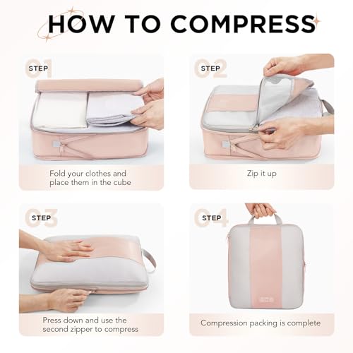 10 Set Compression Packing Cubes for Travel Gifts Mom Women,OlarHike Luggage Clothes Garment Bags for Travelers,Airplane/Cruise/Car Travel Essentials,Compressible Expandable Saver Space Bags(Beige) - color: Beige