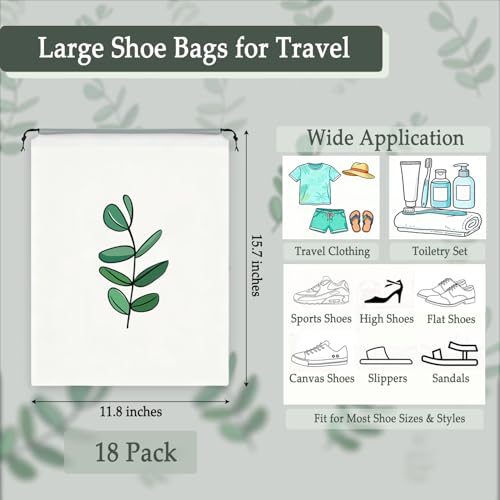 18PCS Clear Shoe Bags for Travel, Eucalyptus Leaf Pattern Travel Shoe Bags, Drawstring Shoe Travel Bags for Packing and Storage, Waterproof & Dustproof (15.7” x 11.8”) - color: Eucalyptus Pattern, size: 18PCS