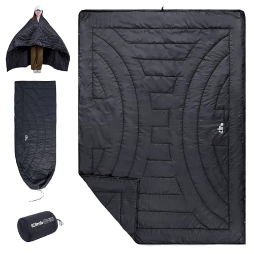 iClimb 3M Thinsulate Insulation Warm Camping Blanket Ultralight Compact - color: Black, size: 72.8” × 55”, 1.52 lb