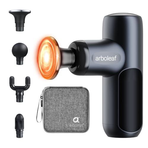 arboleaf Mini Massage Gun with Heat, Percussion Muscle Massager for Pain Relief, Portable & Quiet, Handleld Small Massager Heated, Travel Size with Case, Gift for Men & Women - color: Carbon Gray