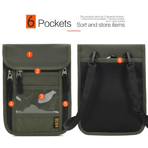 Neck Wallet Lightweight RFID Blocking Waterproof Travel Pouch Passport Wallets for Women Men - color: B-Deep green