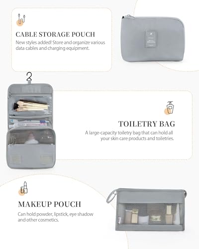 Anjing Packing Cubes for Suitcase 11PCS Luggage Packing Organizers Travel Essentials Luggage Organizer Hooked Toiletry Bag Cosmetic Bag and Shoes Bag, Gray - color: Grey-11pcs