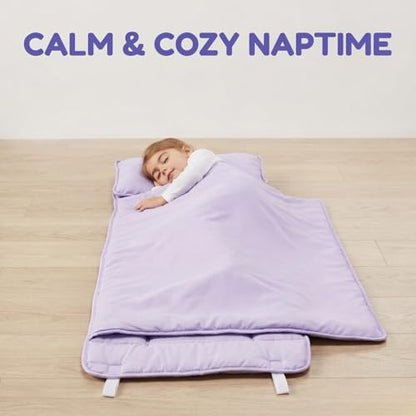 EVERYDAY KIDS Nap Mat with Removable Pillow - Lavender - Carry Handle with Straps Closure, Rollup Design, Soft Microfiber for Preschool, Daycare, Travel Sleeping Bag - Ages 3-6 Years - color: Purple