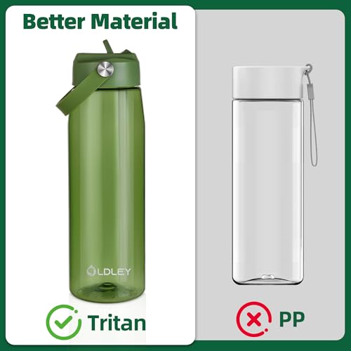 OLDLEY 32 oz Water Bottle with Straw, Leakproof Sports Water Bottle with Carry Strap, BPA-Free Large Water Bottles for Home,Travel, School, Outdoors, Gym, Tritan, Olive Green - color: Olive Green