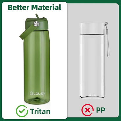 OLDLEY 32 oz Water Bottle with Straw, Leakproof Sports Water Bottle with Carry Strap, BPA-Free Large Water Bottles for Home,Travel, School, Outdoors, Gym, Tritan, Olive Green - color: Olive Green