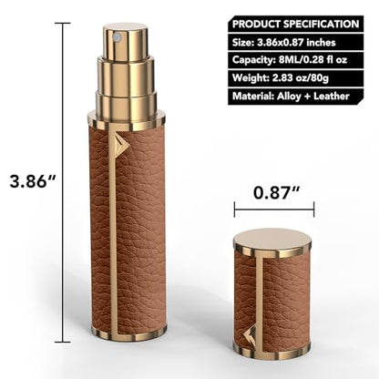 8ML Travel Perfume Refillable Atomizer, Mini Genuine Leather Cologne Sprayer, Protable Pocket Size Empty Fragrance Spray Bottle (Brown) - color: Brown