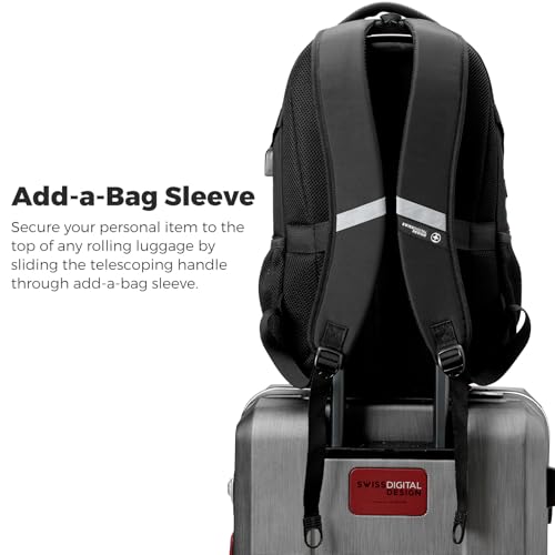 Swissdigital Design Laptop Backpack with USB Charging Port, Travel Backpack Fits 15.6 inches Computer, 31L College School Backpack for Men, Black | SD803-01 - color: Black