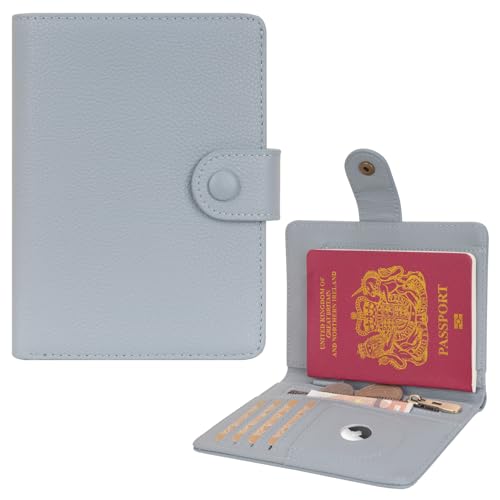 WASON Leather Passport Cover Wallet - Travel Passport Holder with RFID, Card Slots, Cash Pocket, Coin Purse, Tracker Slot, Boarding Pass and Ticket Organizer for Men and Women (Blue) - color: Blue