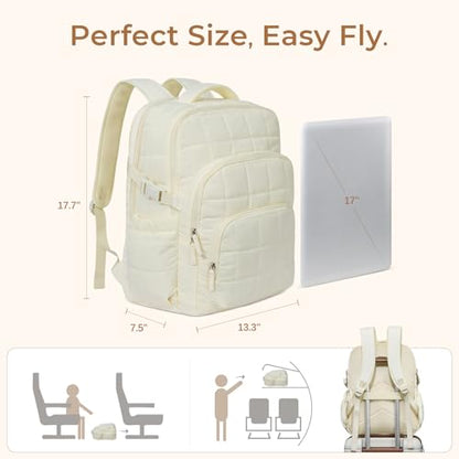 CLUCI Wrinkle-Resistant Laptop Backpack for Women, 17.3 Inch Anti Theft Travel Backpack, Puffer Quilted Work Backpack, Water Resistant College Bookbag with RFID - color: Wrinkle-resistant Fabric White