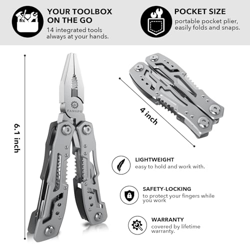 14-In-1 Multitool Pliers，Premium Portable Multi Tool ，with Safety Locking Professional Stainless Steel Multitool Pliers Pocket Knife,Apply to Survival, Camping,