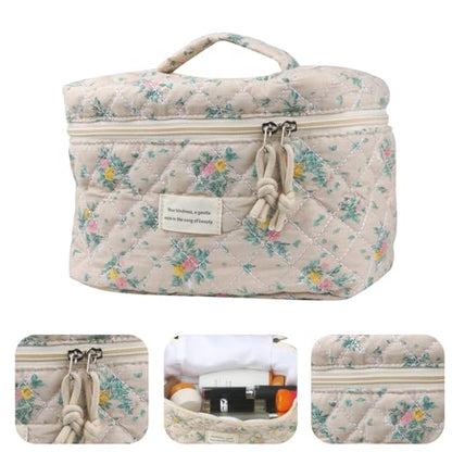 NATINSA Cute Makeup Bag for Women(2 Pcs), Travel Cosmetic Bags, Quilted Coquette Aesthetic Floral Toiletry Organizer Bag (45 - Yellow Rose/4PCS) - color: 45 - Yellow Rose/4PCS