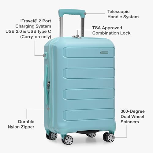 Traveler's Choice Pagosa Hardshell Expandable Luggage with Spinner Wheels, Baby Blue, 26-Inch Medium - color: Baby Blue, size: 27-Inch Medium