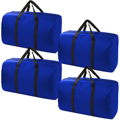 4 Pack 96L Extra Large Moving Bags with Zippers & Carrying Handles for Storage, Packing, Traveling, Camping, Langdry, Big Heavy Duty Moving Totes Bags for Clothes, Supplies and Space Saving Blue - color: Blue, size: Large - 4 Pack