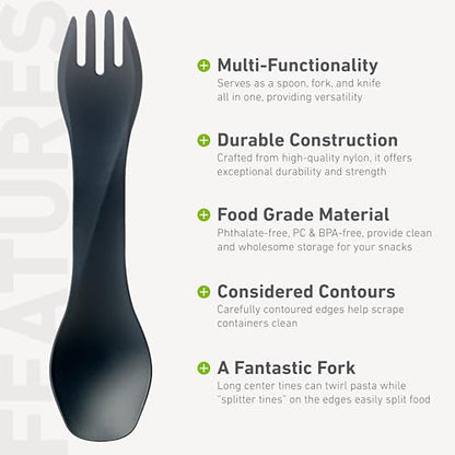 humangear GoBites Uno | Travel & Camping Utensils | Portable & Convertible Dining Ware | Multi-Functional Spork, Gray - color: Gray