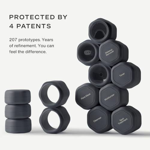 Cadence Capsules - Full Skincare Set, Charcoal - Six Containers with Magnetic Lids - 100% Leak Proof & TSA Approved for Travel and Carry On, 2 Small (0.56oz), 4 Medium (1.32oz) & Extender (1.43oz) - color: Charcoal, size: Full Set