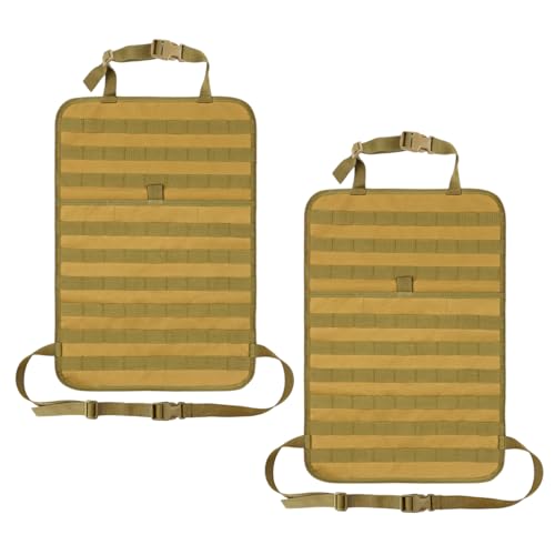 2 PCS Car Seat Back Organizer, Tactical MOLLE Sag Proof Vehicle Panel Backseat Cover Protector, Universal Molle Nylon Storage Bag Seat Back Hanger Pad for Car Truck SUV Pickup (Khaki) - color: Khaki, 2 PCS
