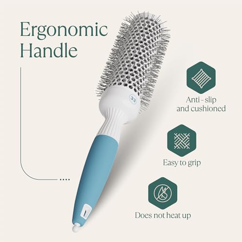 Professional Round Brush for Blow Drying - Small Ceramic Ionic Thermal Barrel Brush for Sleek, Precise Heat Styling and Salon Blowout - Lightweight Round Hair Brush (Barrel 1.3 inch, Bristle 2 Inch) - size: 1.3 Inch