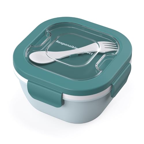 Responsible Products Leak Resistant Bento Box with Tableware for Adult - Teens, Insulated Lunch Box for Women - Men - Girls - Boys, BPA Free, Dishwasher Safe, Microwave Safe, Freezer Safe, 46 oz - color: Fresh Turquoise, size: Salad All-In-One