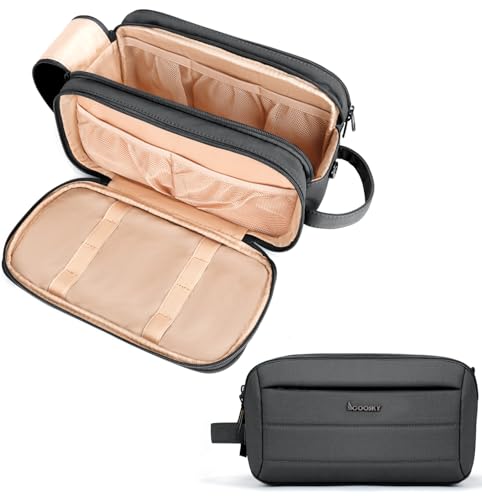 Toiletry Bag for Men & Women, Cruise Ship Travel Essentials, Shaving Dopp Kit with Dry and Wet Separation, Water-resistant Bathroom Cosmetic Organizer Bag, Makeup Accessories with Trolley Belt, Black - color: Black