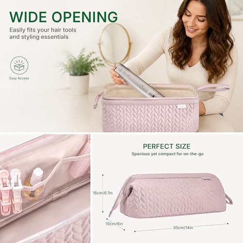 KarSyon Shark Flex Style Case for Dyson Airwrap Hair Dryer Brush Revlon Hair Tools Travel Bag Carrying Case Flat Curling Iron Organizer (Pink) - color: Pink