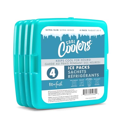 Cool Coolers by Fit + Fresh, Reusable & Long-Lasting Slim Ice Packs, Perfect Addition To Your Lunch Box, Camping Accessories, Insulated Lunch Bag, Beach Cooler Backpack & More, 4PK, Green - color: Green