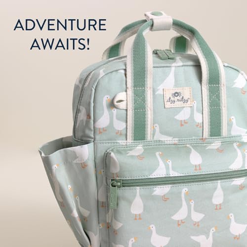 Itzy Ritzy Toddler Backpack - Daycare Bag - Features Adjustable Shoulder Straps, 2 Side Pockets & Spacious Interior with Wipeable Fabric Lining & Name Label, Goose - color: Goose