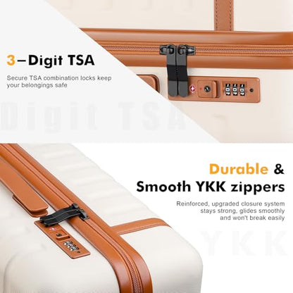 Luggage Sets 3 Piece with Spinner Wheels, Lightweight PC Hardside Suitcase with TSA Lock & YKK Zippers, 20 Inch Carry On Luggage with Travel Bag for Men and Women, Beige - color: Beige, size: 3 Piece Set (20inch)