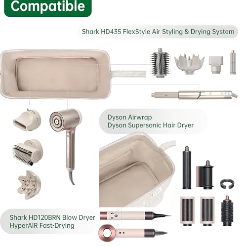 KarSyon Shark Flex Style Case for Dyson Airwrap Hair Dryer Brush Revlon Hair Tools Travel Bag Carrying Case Flat Curling Iron Organizer (Beige) - color: Beige