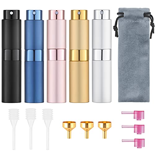 Tekson Travel Perfume Atomizer Refillable 8ml (5 PCS), Travel Cologne Sprayer Mini, Perfume Bottle Empty Small (5 Colors) - color: 5 colors