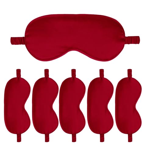6PACK Silk Sleep Mask Satin Eye Masks Blackout Silky Eyeshade Cover Soft Blindfold Eyeshades for Women Sleeping Travel Gift - color: Dark Red