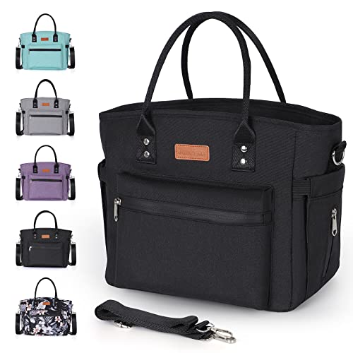 Insulated Lunch Bag for Women/Men,LeakProof Adult Lunch Box,Large Lunch Tote Bag with Removable Shoulder Strap,Portable Reusable Lunch Cooler Bag for Office Work Picnic Beach - color: Black