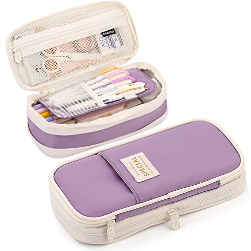 MAMUNU Expandable Pencil case with compartments, Large Capacity Pencil Cases Pencil Bag Pouch Adults, Portable Pencil Case Large School Stationery Organizer, Makeup Cosmetic Bag, Purple - color: Purple