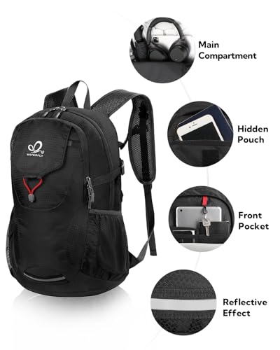 WATERFLY Lightweight Packable Hiking Backpack: 30L Foldable Travel Daypack Ultralight Camping Day Pack for Woman Man - color: Black