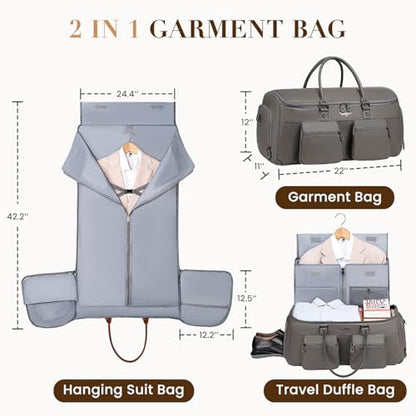 Suit Bag Travel,Vessgra 2 in 1 Leather Duffle Bags for Men 56L Duffel Bags for Traveling PU Leather Garment Bag with Shoe Compartment,Travel Carry on Bag Weekender Bussiness Wedding,Grey - color: Grey
